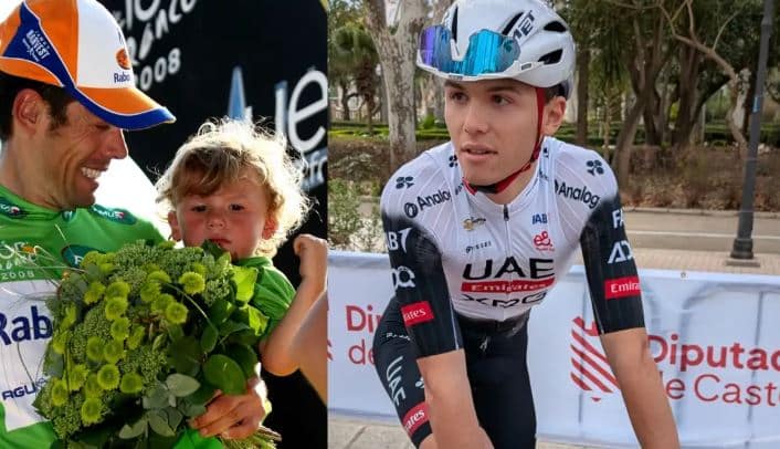 Óscar Freire y su hijo Marcos, quién ingresó este año a la estructura del UAE (AFP / Relevo)