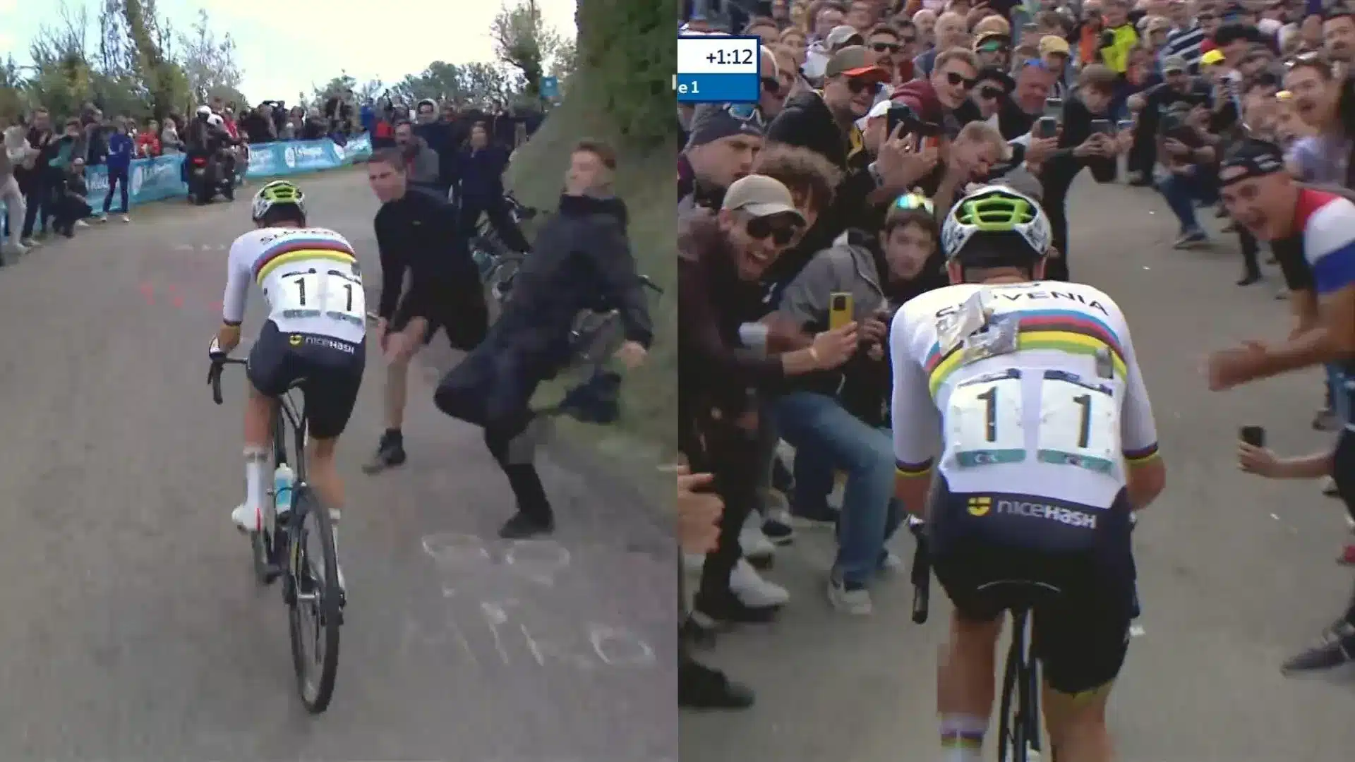 La agresión a Pogacar en el Campeonato Europeo: gestos, toques y pegatinas en la espalda