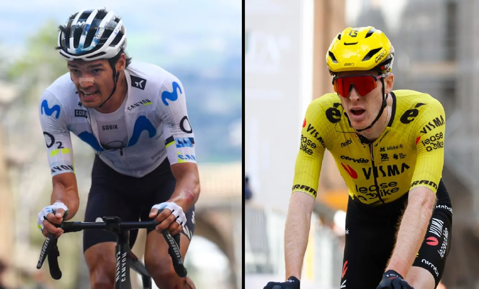 Javier Romo (Movistar) y Matteo Jorgenson (Visma - Lease a Bike) en la sexta etapa de Tirreno - Adriático 2026