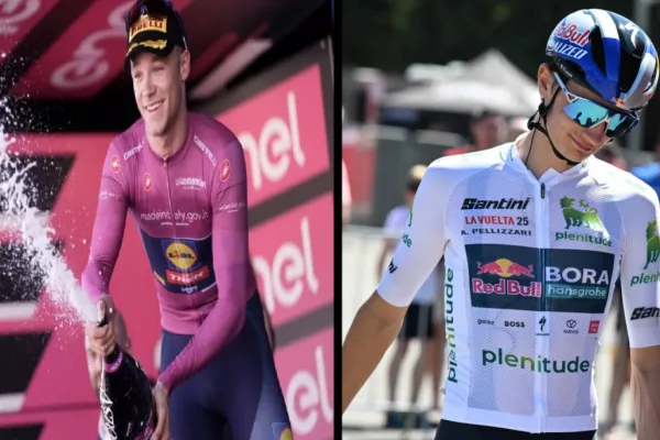 Jonathan Milan (Lidl-Trek) y Giulio Pellizzari (Red Bull - BORA)